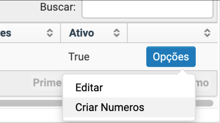 Opção Criar Números