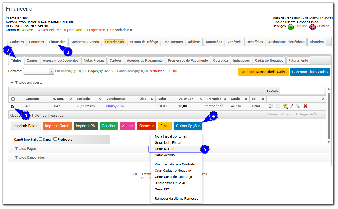 Emissão pelo cadastro do cliente (print)