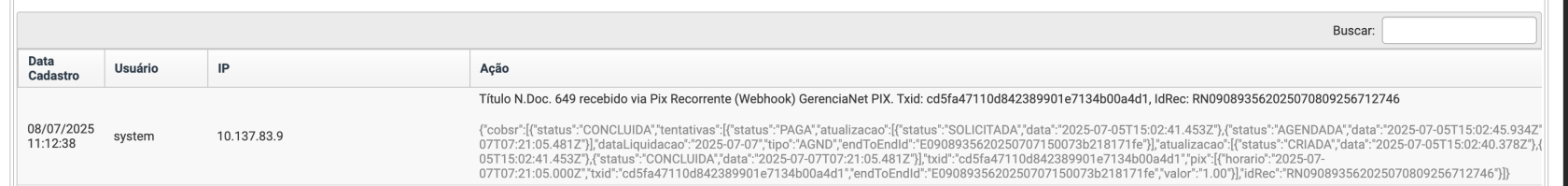 Exemplo de pagamento